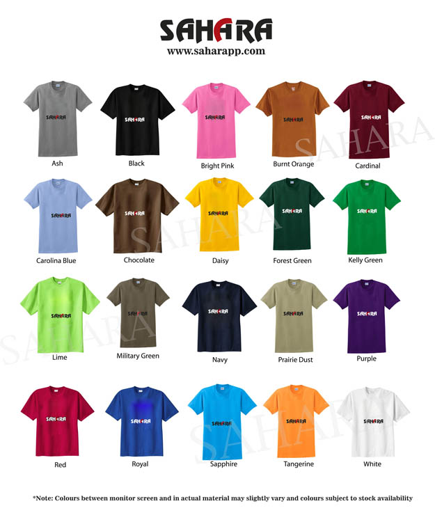 T Shirts Printing Colour Charts